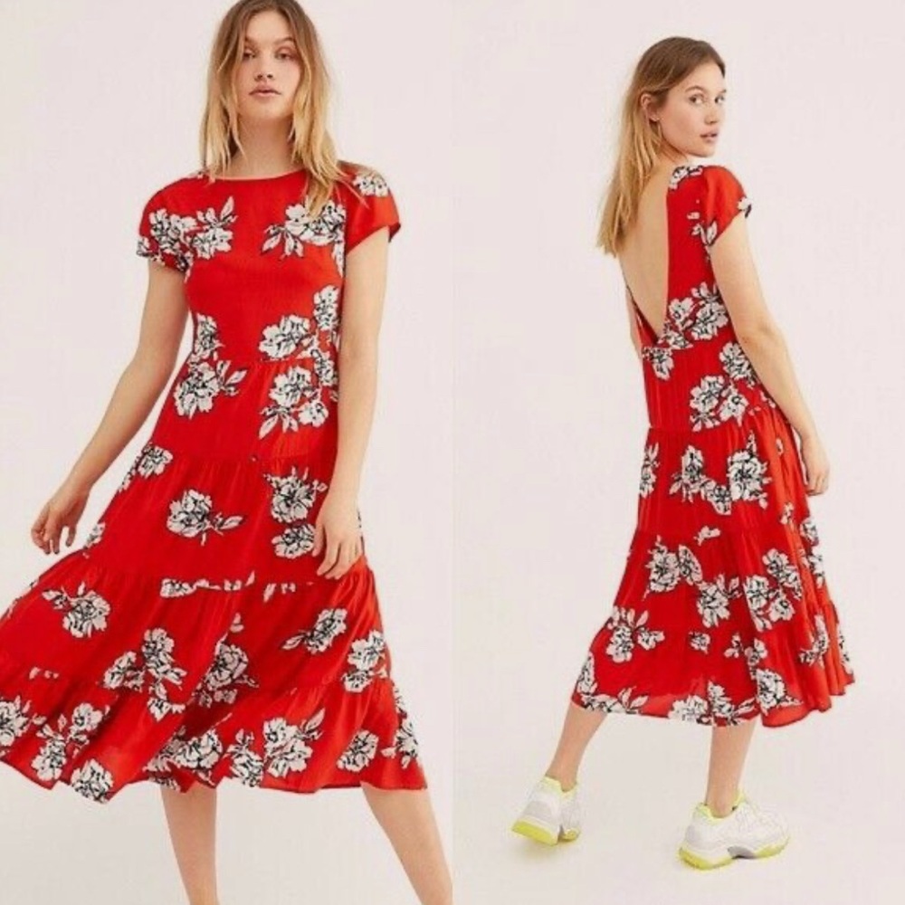 Free People Floral Red Dress